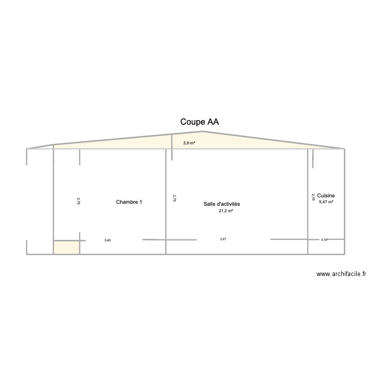 COUPE AA. Plan de 5 pièces et 31 m2