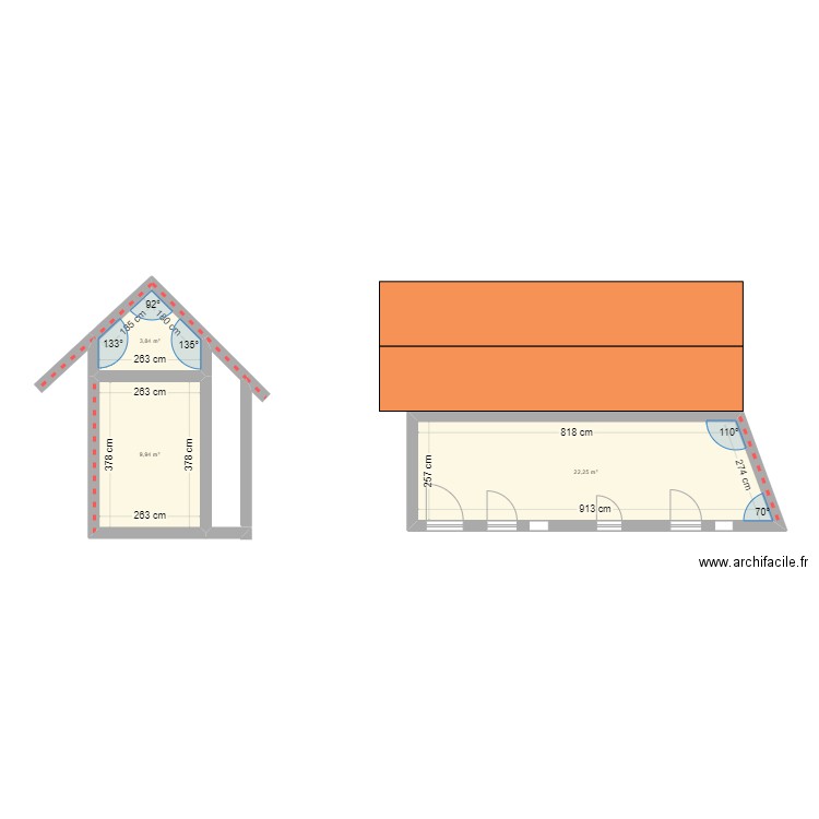 TOIT permis construire. Plan de 3 pièces et 36 m2