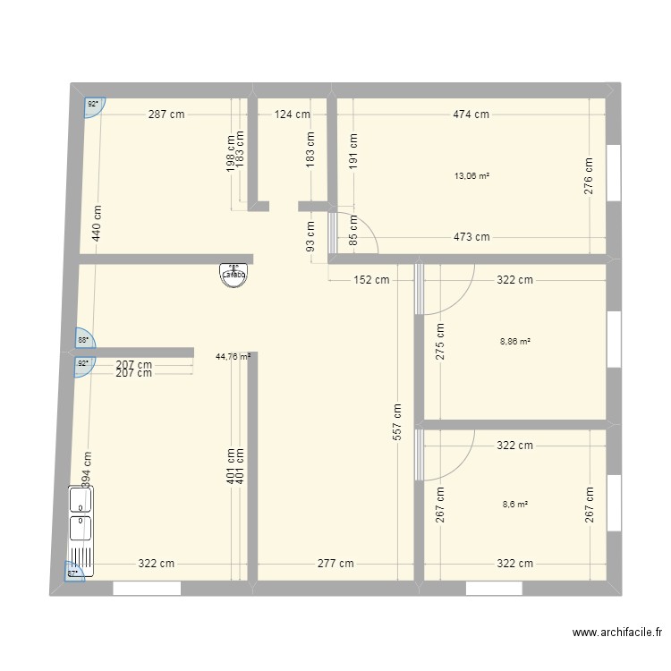 amirran. Plan de 4 pièces et 75 m2