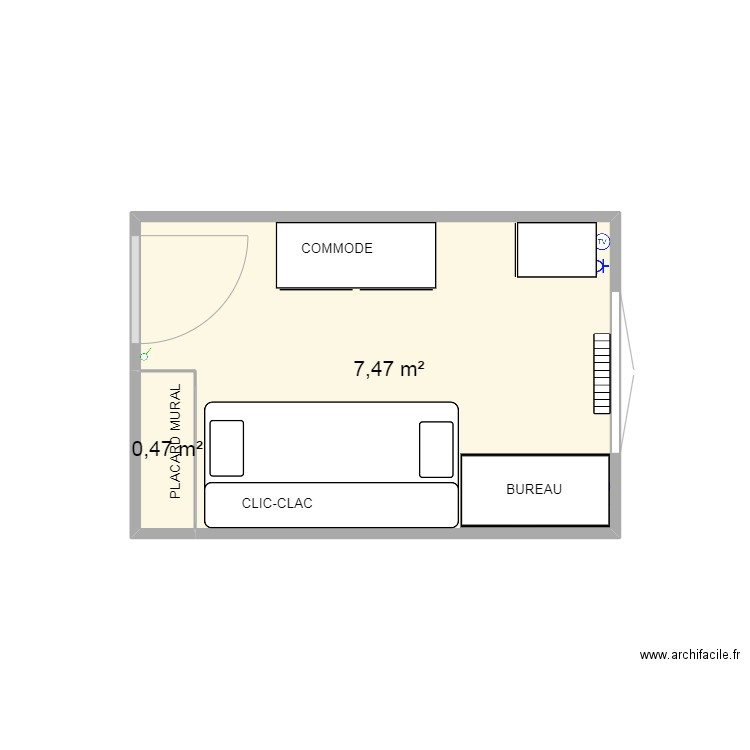 Plan bureau. Plan de 2 pièces et 8 m2