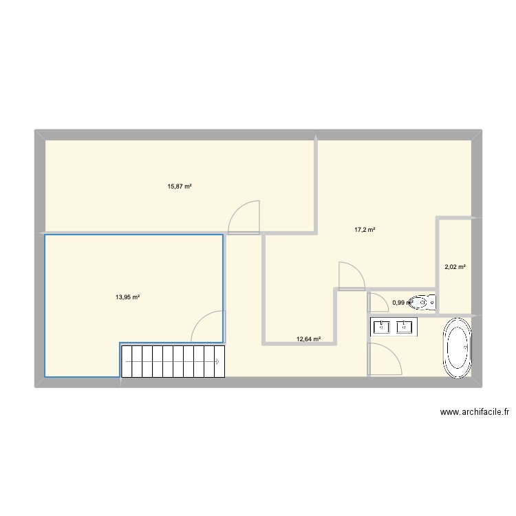 ETAGE 2. Plan de 6 pièces et 63 m2