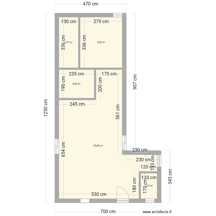 Mesure . Plan de 5 pièces et 56 m2