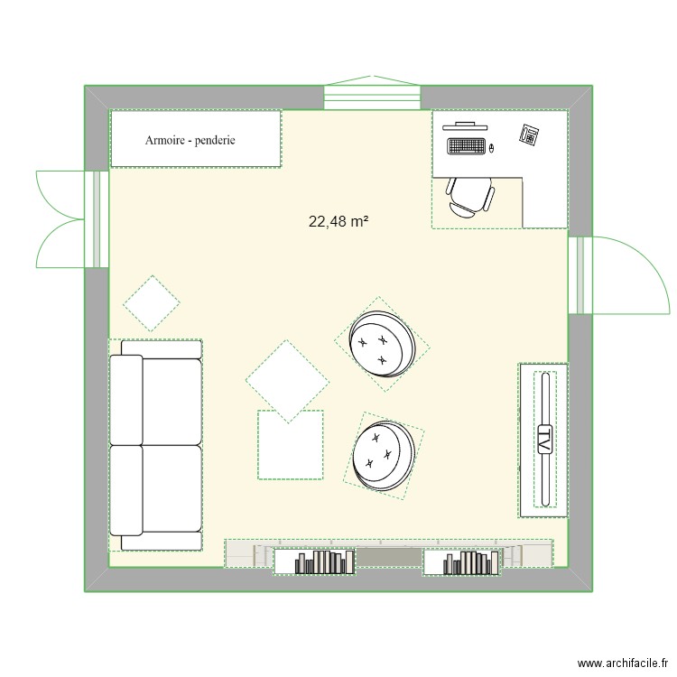 Bureau. Plan de 1 pièce et 22 m2