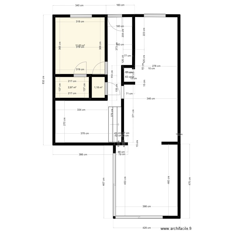 RENNES. Plan de 3 pièces et 16 m2