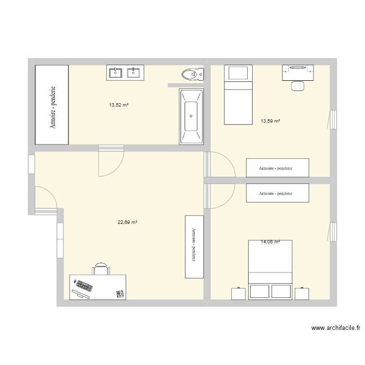 2ème étage. Plan de 4 pièces et 64 m2