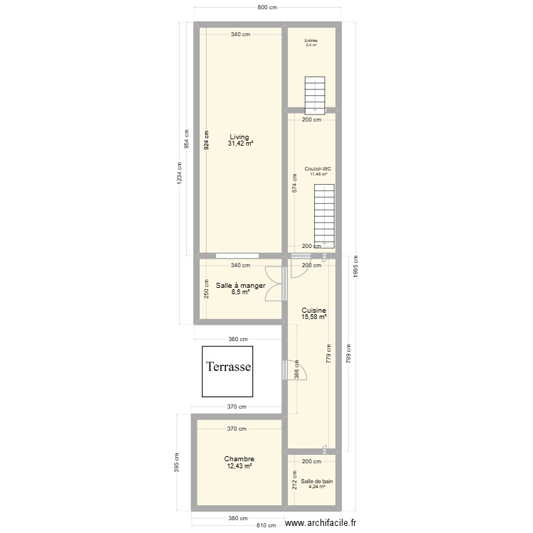 MULKENS. Plan de 7 pièces et 90 m2