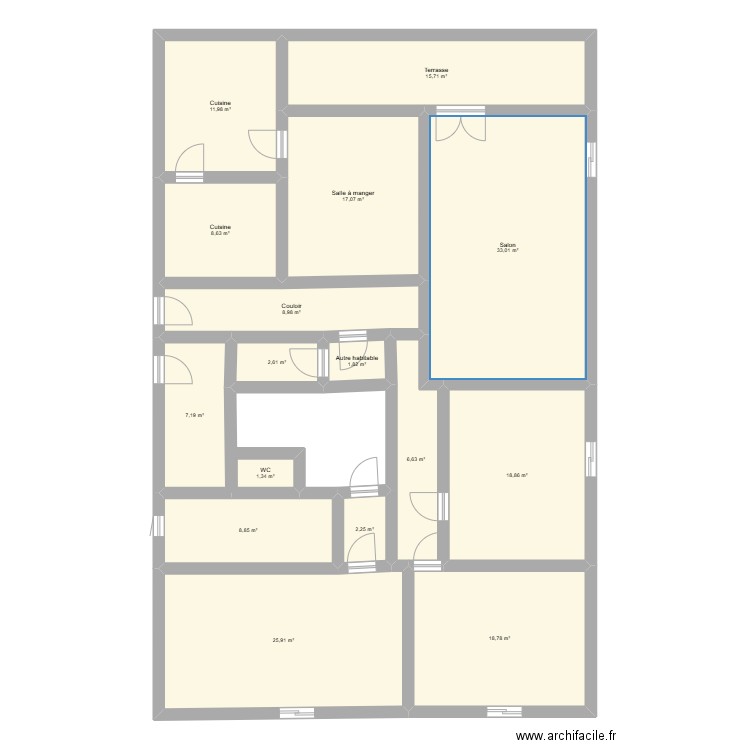 Maison Damas Modifiée. Plan de 16 pièces et 190 m2