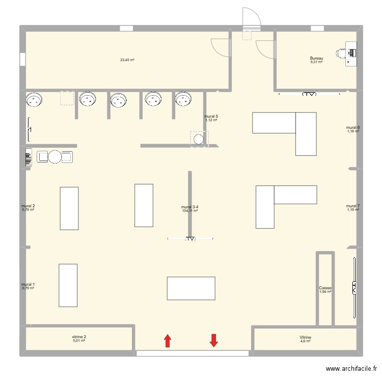 magasin. Plan de 11 pièces et 203 m2