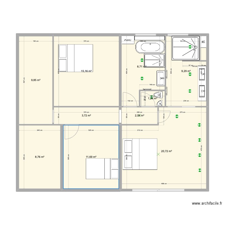 Métairie Etage. Plan de 10 pièces et 91 m2