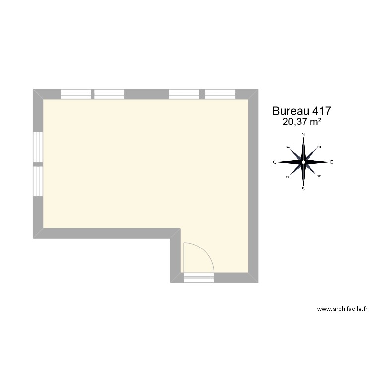 Bureau 417. Plan de 1 pièce et 20 m2