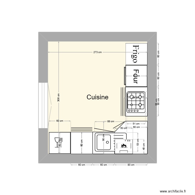 Cuisine 2. Plan de 1 pièce et 8 m2