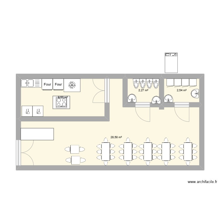 plan du goujon (restaurent ). Plan de 4 pièces et 43 m2