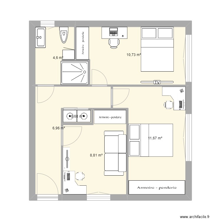 trinite 1er escalier est projet 2. Plan de 6 pièces et 43 m2