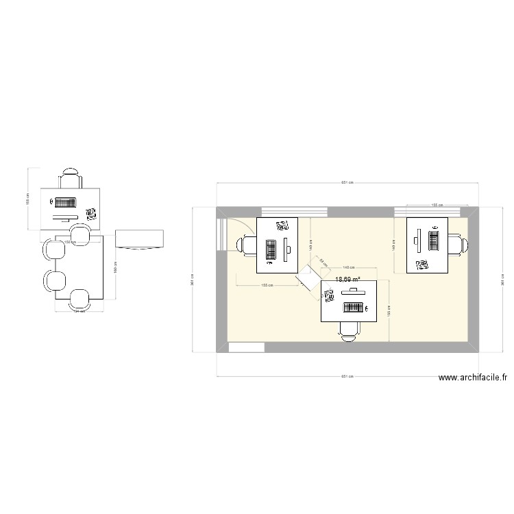 avec meuble 2. Plan de 1 pièce et 19 m2