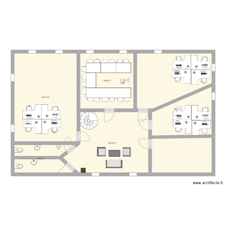 bureau v2. Plan de 5 pièces et 139 m2