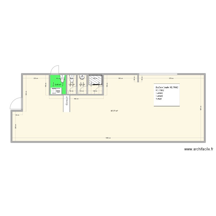 LOCAL DSTEv2 88 M2. Plan de 5 pièces et 95 m2