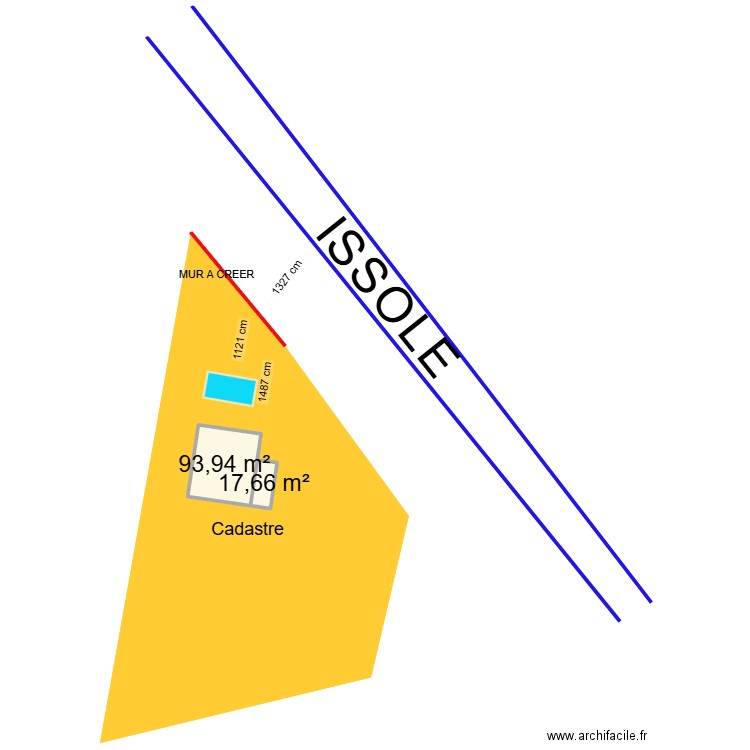 mur. Plan de 2 pièces et 112 m2