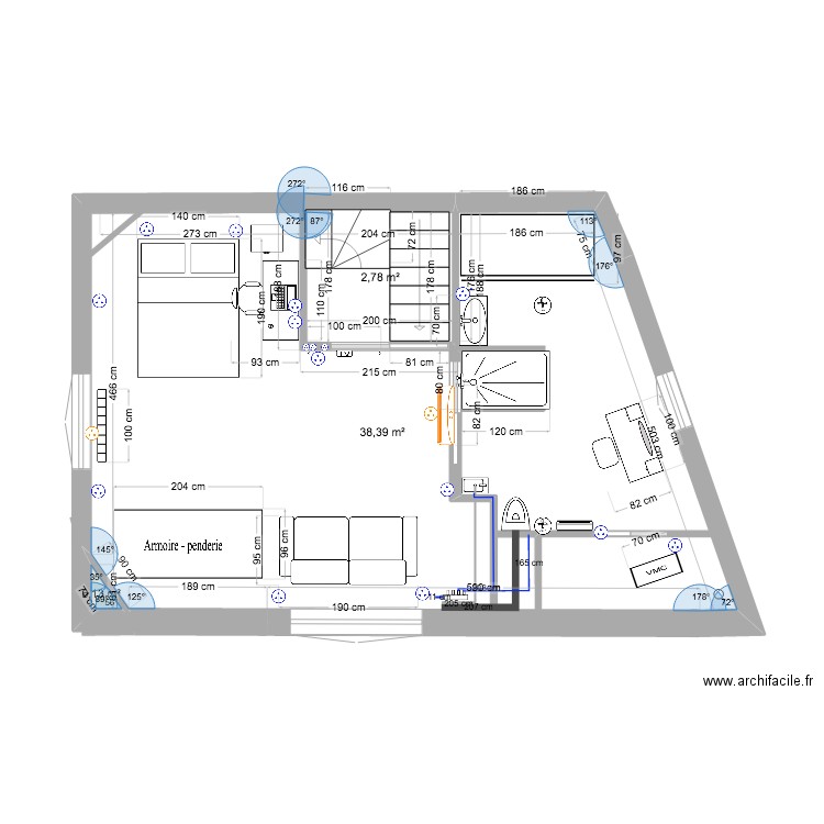 PLAN Elec Irina. Plan de 3 pièces et 42 m2