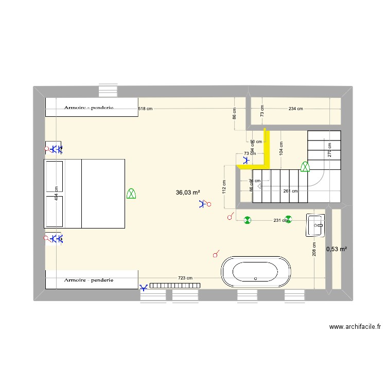 3e étage (4e option). Plan de 2 pièces et 37 m2