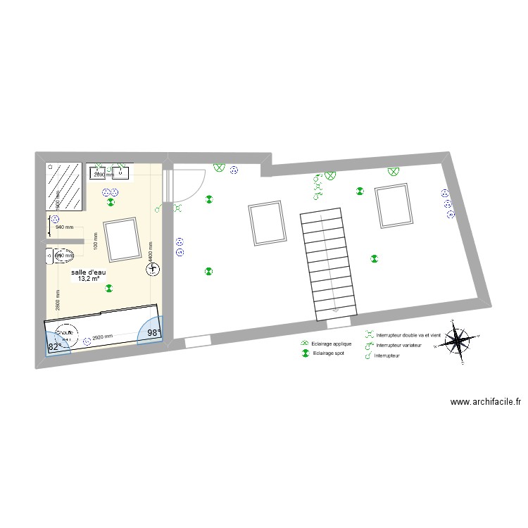 installation electrique etage 1. Plan de 1 pièce et 13 m2