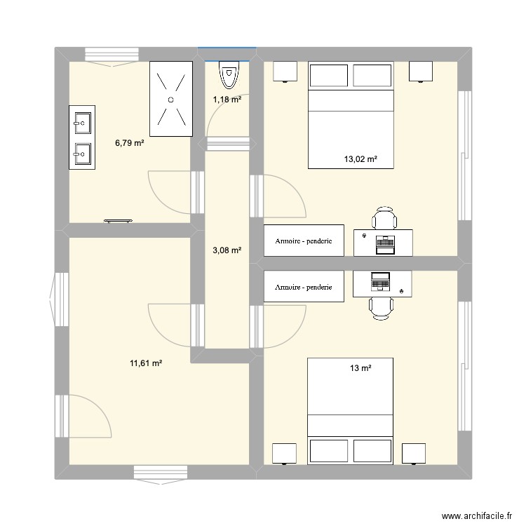 Airbnb. Plan de 6 pièces et 49 m2