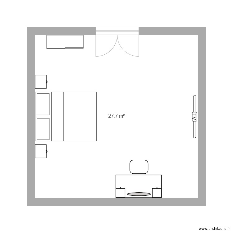 chambre. Plan de 1 pièce et 28 m2