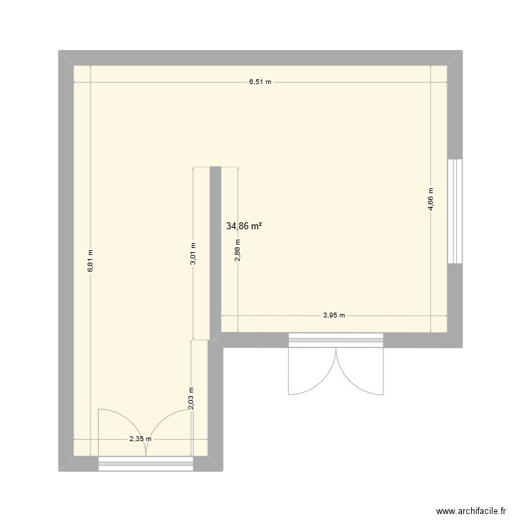 Boutique 2. Plan de 1 pièce et 35 m2