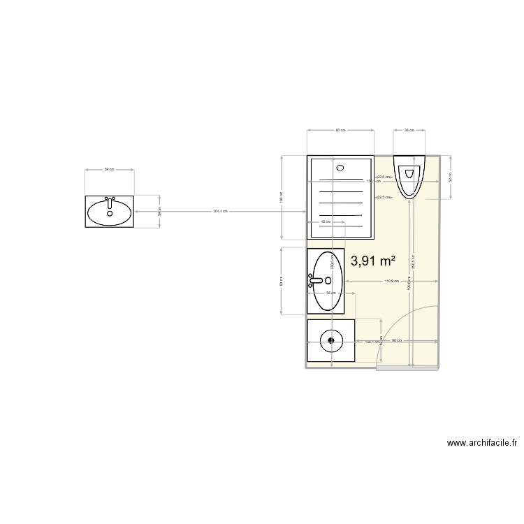 salle de bain langogne. Plan de 1 pièce et 4 m2