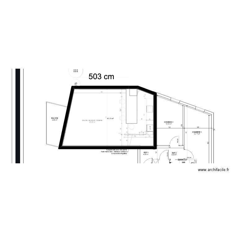 Concours mai 2024. Plan de 1 pièce et 41 m2