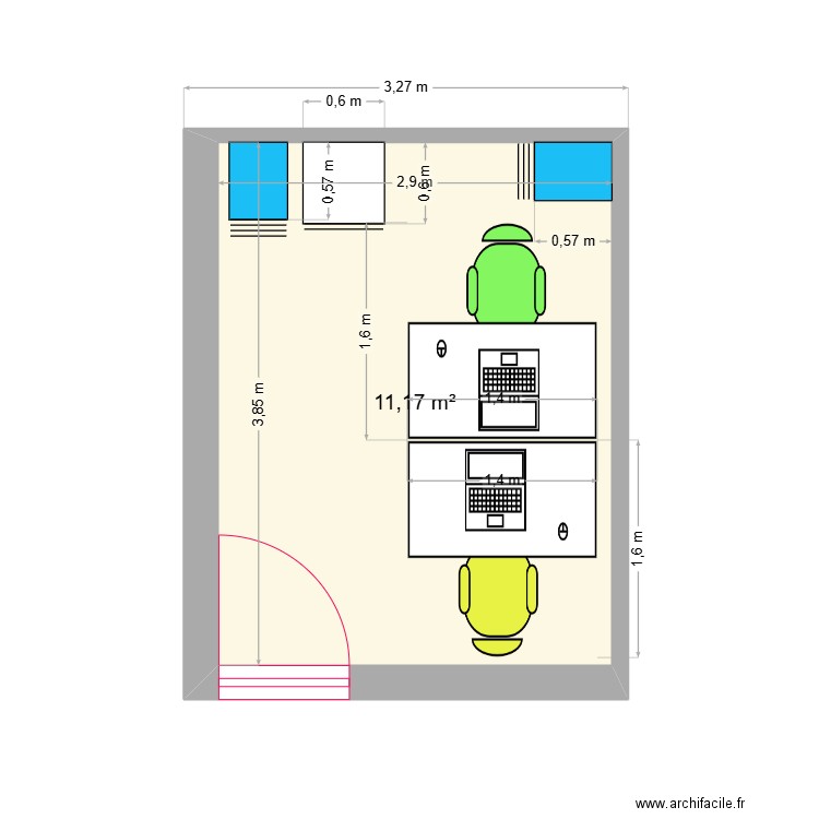 ob bureau 1. Plan de 1 pièce et 11 m2