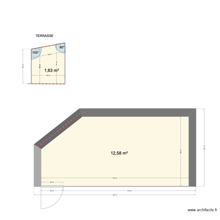 terrasse -v9. Plan de 2 pièces et 14 m2