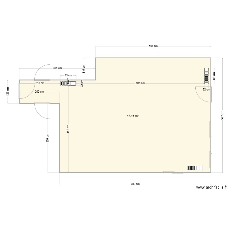 Salon. Plan de 1 pièce et 47 m2