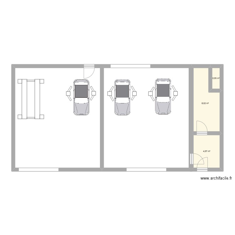 Garage. Plan de 3 pièces et 14 m2