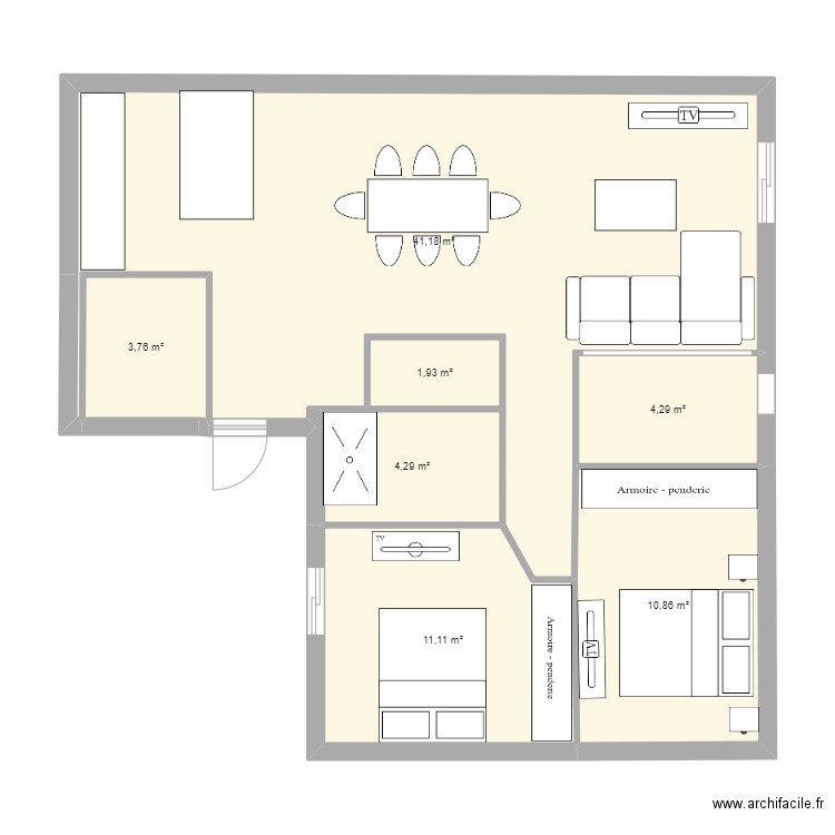 plan 1. Plan de 7 pièces et 77 m2