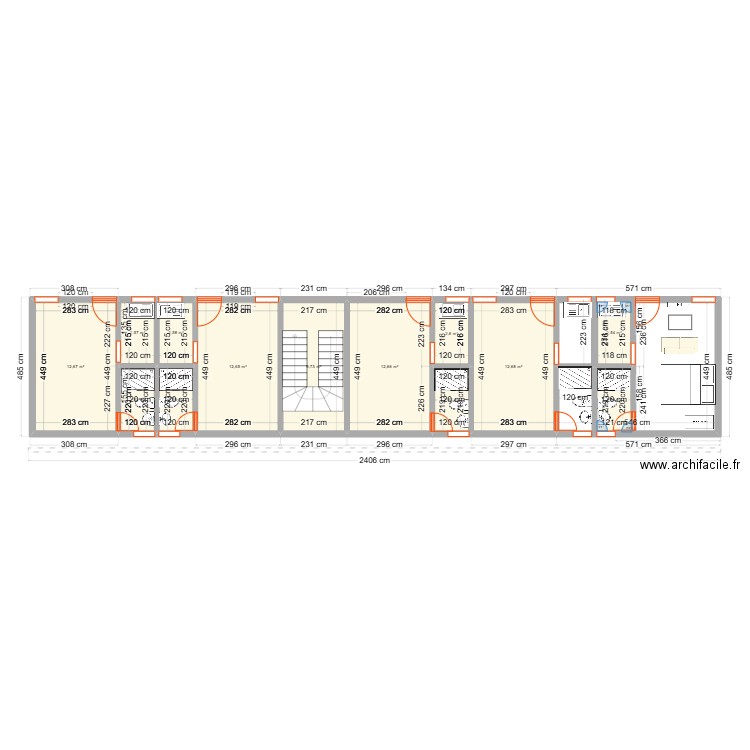 TEST. Plan de 13 pièces et 81 m2