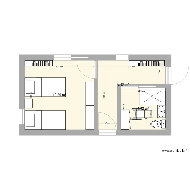 plan . Plan de 3 pièces et 20 m2