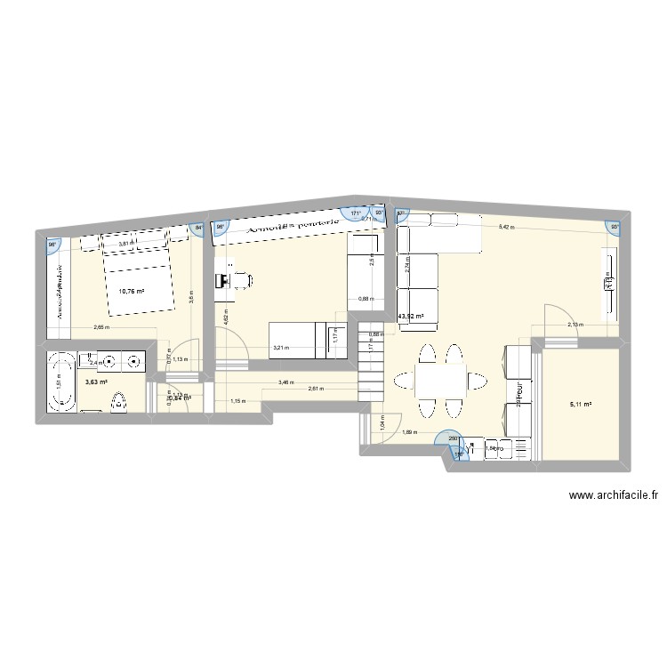 L&L. Plan de 5 pièces et 64 m2