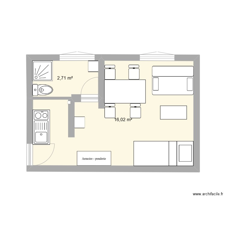 Appartement Félix. Plan de 2 pièces et 19 m2