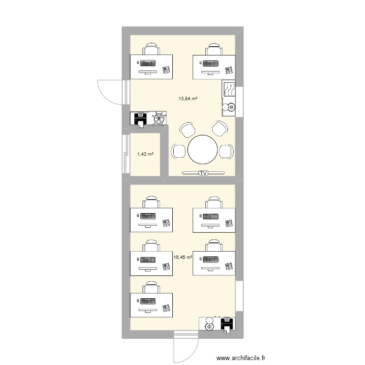 Nouveaux bureaux labo. Plan de 3 pièces et 32 m2