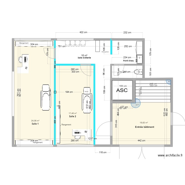 Cabinet - Nyon RDC. Plan de 3 pièces et 60 m2