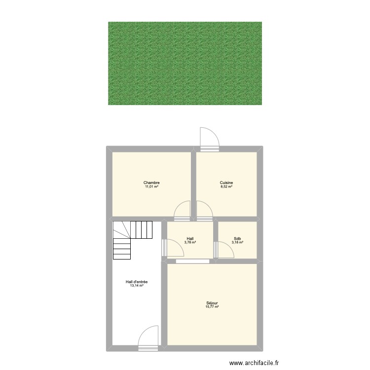 Rez Slegers. Plan de 6 pièces et 55 m2