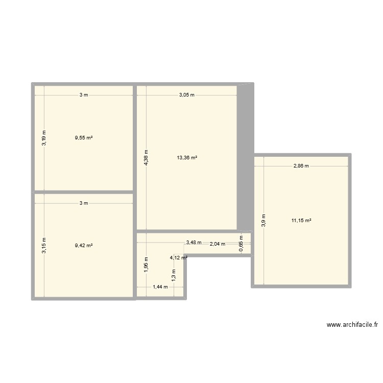 Maison - 1er étage. Plan de 5 pièces et 48 m2