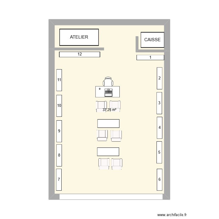 MAGASIN. Plan de 1 pièce et 37 m2