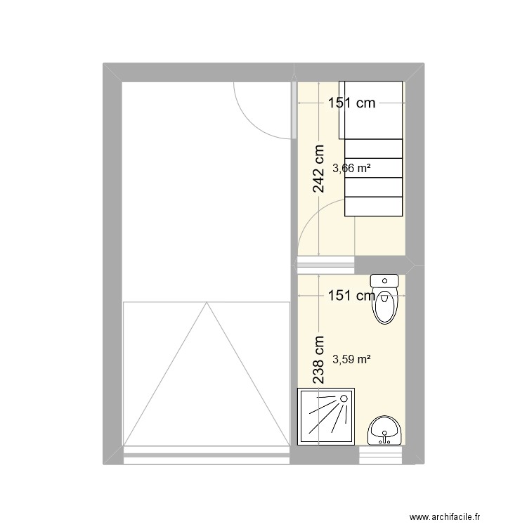 PLAN 1. Plan de 2 pièces et 7 m2