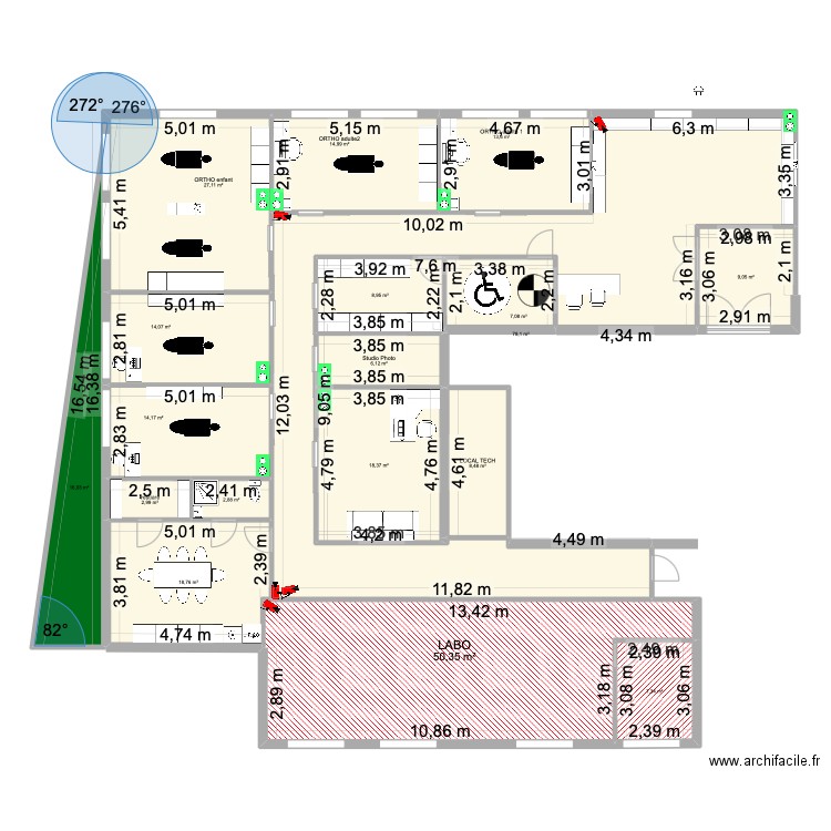 cabinet/labo. Plan de 18 pièces et 318 m2