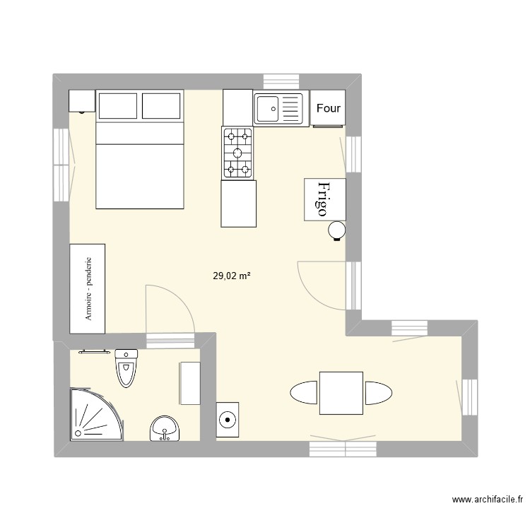 shelter. Plan de 1 pièce et 29 m2