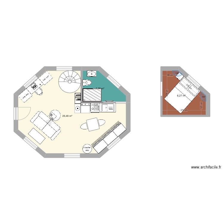 Tiny house dans les arbres. Plan de 3 pièces et 36 m2