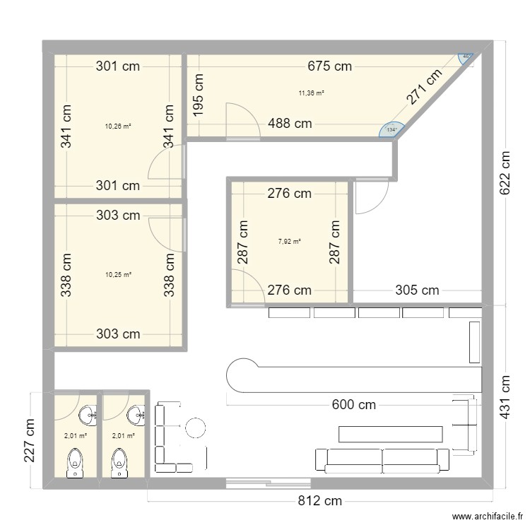 PLAN1. Plan de 6 pièces et 44 m2