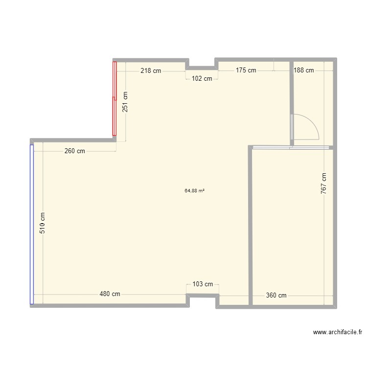 CENTRE . Plan de 1 pièce et 65 m2