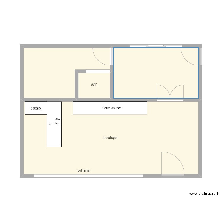 boutique. Plan de 4 pièces et 44 m2